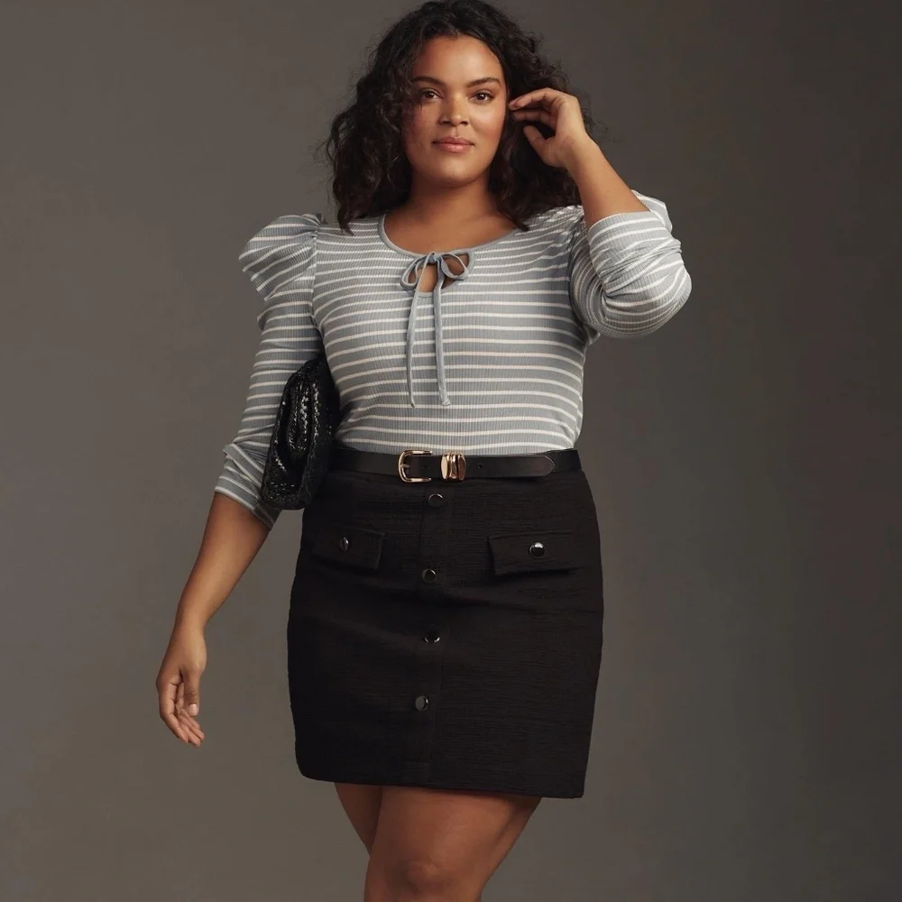 NWT Anthropologie Porridge Puff Sleeve Tie Front Striped Top XL